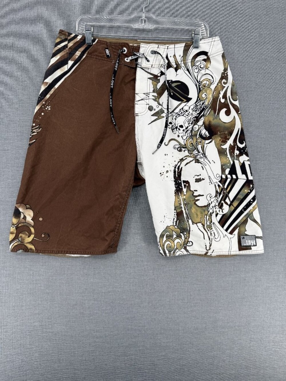 Lost Mayhem Board Shorts Mens 36 11" Bikini Girls Skull Swim Trunks Grunge Y2K